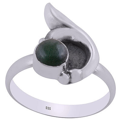 Alluring Designed Oxidised Work Around Green Jade Round Shape 925 Sterling Solid Silver Ring - R3403089-10
