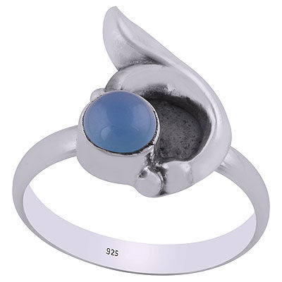 Alluring Designed Oxidised Work Around Blue Chalcedony Round Shape 925 Sterling Solid Silver Ring - R3403089-11