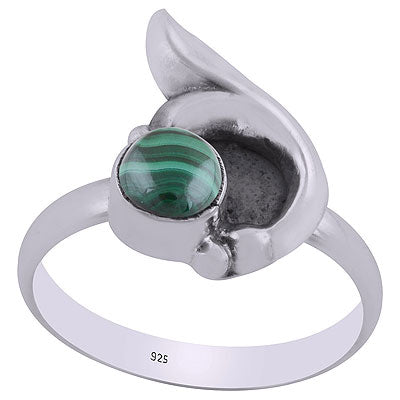 Alluring Designed Oxidised Work Around Malachite Round Shape 925 Sterling Solid Silver Ring - R3403089-14