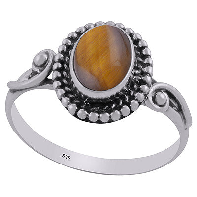 Alluring Oxidised Work Around Tiger's Eye Oval Shape 925 Sterling Solid Silver Ring - R3403092-10