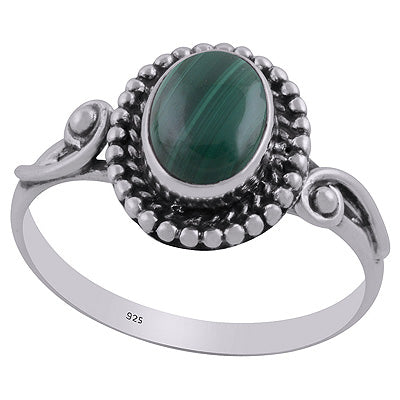 Alluring Oxidised Work Around Malachite Oval Shape 925 Sterling Solid Silver Ring - R3403092-11
