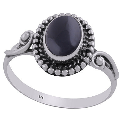 Alluring Oxidised Work Around Black Onyx Oval Shape 925 Sterling Solid Silver Ring - R3403092-14