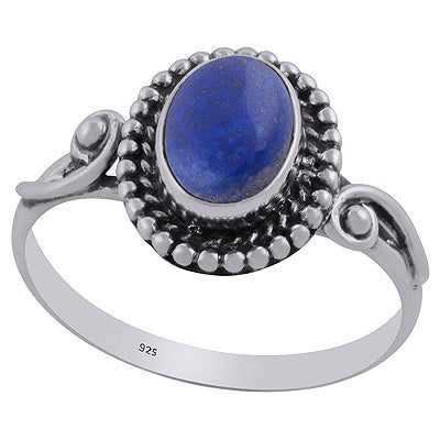 Alluring Oxidised Work Around Lapis Oval Shape 925 Sterling Solid Silver Ring - R3403092-15