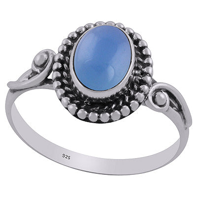 Alluring Oxidised Work Around Blue Chalcedony Oval Shape 925 Sterling Solid Silver Ring - R3403092-16