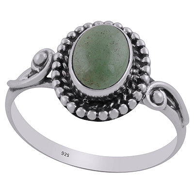 Alluring Oxidised Work Around Green Aventurine Oval Shape 925 Sterling Solid Silver Ring - R3403092-18