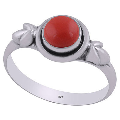 Beautiful Leaf Work Around Coral Round Shape 925 Sterling Solid Silver Ring - R3403095-12