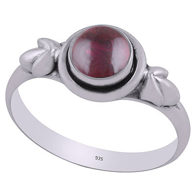 Beautiful Leaf Work Around Garnet Round Shape 925 Sterling Solid Silver Ring - R3403095-2