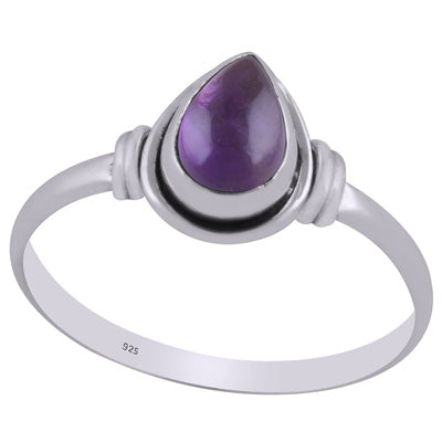 Minimal Wire Work Around Amethyst Pear Shape 925 Sterling Solid Silver Ring - R3403096-21