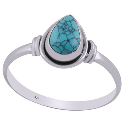 Minimal Wire Work Around Turquoise Pear Shape 925 Sterling Solid Silver Ring - R3403096-23
