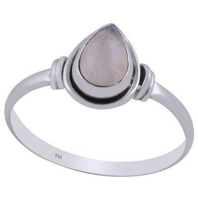 Minimal Wire Work Around Rainbow Moonstone Pear Shape 925 Sterling Solid Silver Ring - R3403096-24