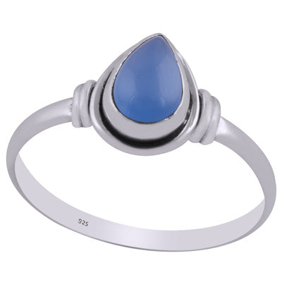 Minimal Wire Work Around Blue Chalcedony Pear Shape 925 Sterling Solid Silver Ring - R3403096-35
