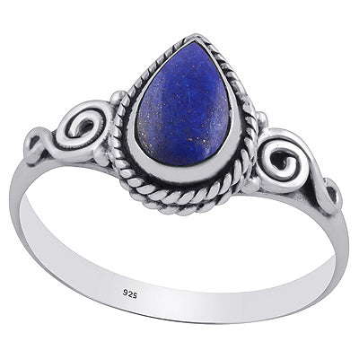Stunning Wire Coil Work Around Lapis Pear Shape 925 Sterling Solid Silver Ring - R3403098-12