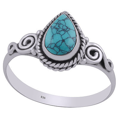 Stunning Wire Coil Work Around Turquoise Round Shape 925 Sterling Solid Silver Ring - R3403098-23
