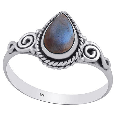 Stunning Wire Coil Work Around Labradorite Pear Shape 925 Sterling Solid Silver Ring - R3403098-5