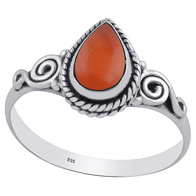 Stunning Wire Coil Work Around Carnelian Pear Shape 925 Sterling Solid Silver Ring - R3403098-6