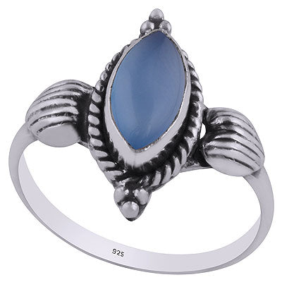 Alluring Embossed Rawa Work Around Blue Chalcedony Marquise Shape 925 Sterling Solid Silver Ring - R3403099-9
