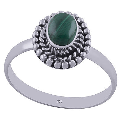 Stunning Rawa & Twisted Wire Work Around Malachite Oval Shape 925 Sterling Solid Silver Ring - R3403100-12