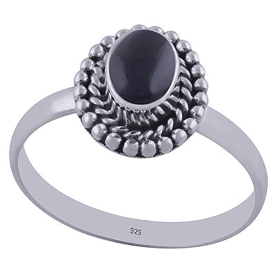 Stunning Rawa & Twisted Wire Work Around Black Onyx Oval Shape 925 Sterling Solid Silver Ring - R3403100-14