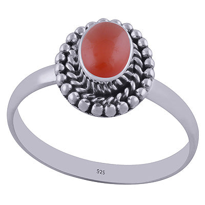 Stunning Rawa & Twisted Wire Work Around Carnelian Oval Shape 925 Sterling Solid Silver Ring - R3403100-7