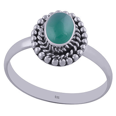 Stunning Rawa & Twisted Wire Work Around Green Onyx Oval Shape 925 Sterling Solid Silver Ring - R3403100-8