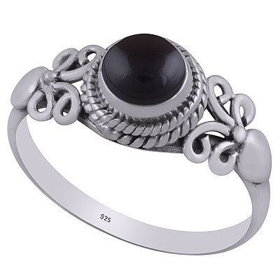 Alluring Handcrafted Work Around Black Onyx Round Shape 925 Sterling Solid Silver Ring - R3403107-12