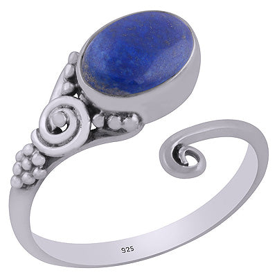 Stunning Prong Setting Around Lapis Oval Shape 925 Sterling Solid Silver Ring - R3403109-15