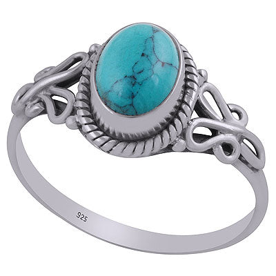Beautiful Handcrafted Wire Work Around Turquoise Oval Shape 925 Sterling Solid Silver Ring - R3403116-3