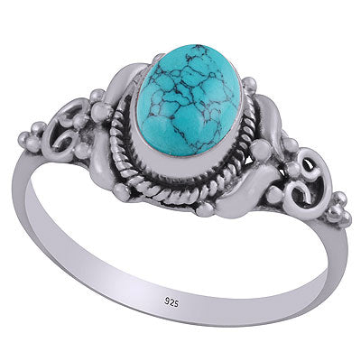 Gorgeous Handcrafted Rawa And Wire Work Around Turquoise Oval Shape 925 Sterling Solid Silver Ring - R3403117-3
