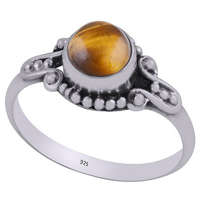 Stunning Rawa And Wire Work Pattern Around Tiger's Eye Round Shape 925 Sterling Solid Silver Ring - R3403118-7