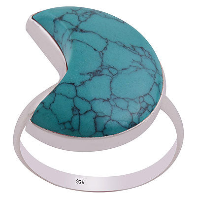 Alluring Crescent Gemstone Turquoise Moon Shape 925 Sterling Solid Silver Ring - R3403119-1