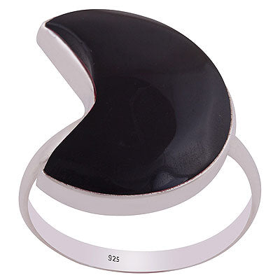Alluring Crescent Gemstone Black Onyx Moon Shape 925 Sterling Solid Silver Ring - R3403119-21