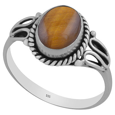 Alluring Twisted Wire Look Around Tiger's Eye Oval Shape 925 Sterling Solid Silver Ring - R3403120-13