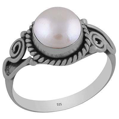 Beautiful Coil Wire Work Around Pearl Round Shape 925 Sterling Solid Silver Ring - R3403121-15