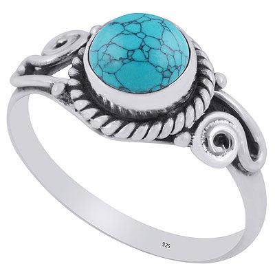 Beautiful Coil Wire Work Around Turquoise Round Shape 925 Sterling Solid Silver Ring - R3403121-3