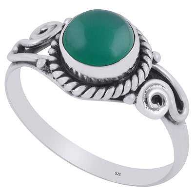Beautiful Coil Wire Work Around Green Onyx Round Shape 925 Sterling Solid Silver Ring - R3403121-8