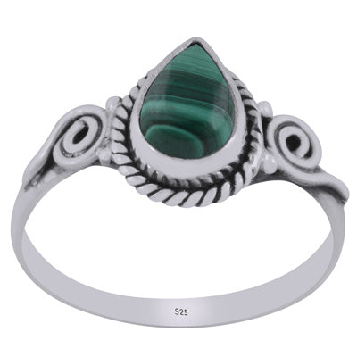 Stunning Handcrafted Coil Work Around Malachite Pear Shape 925 Sterling Solid Silver Ring - R3403122-13