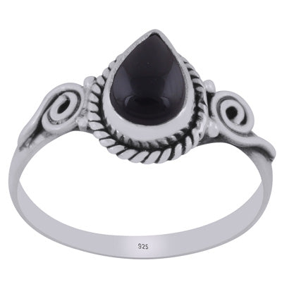 Stunning Handcrafted Coil Work Around Black Onyx Pear Shape 925 Sterling Solid Silver Ring - R3403122-15