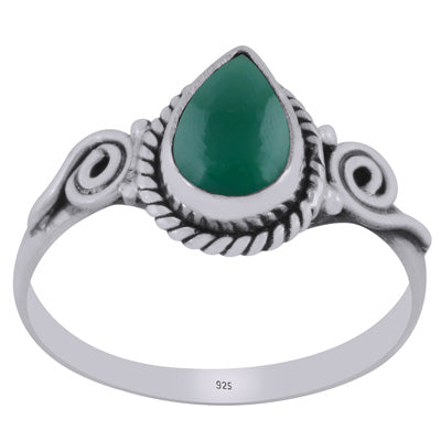 Stunning Handcrafted Coil Work Around Green Onyx Pear Shape 925 Sterling Solid Silver Ring - R3403122-8