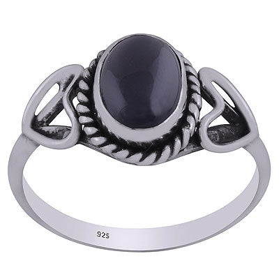 Gorgeous Oxidised Heart Around Black Onyx Oval Shape 925 Sterling Solid Silver Ring - R3403125-15