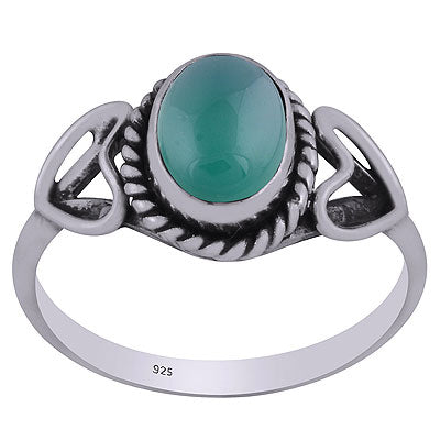 Gorgeous Oxidised Heart Around Green Onyx Oval Shape 925 Sterling Solid Silver Ring - R3403125-8