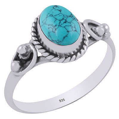 Gorgeous Handcrafted Rawa And Wire Work Around Turquoise Oval Shape 925 Sterling Solid Silver Ring - R3403132-3