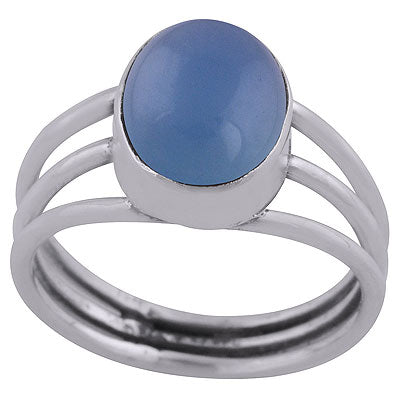 Gorgeous Three Shank Around Blue Chalcedony Oval Shape 925 Sterling Solid Silver Ring - R3403133-11