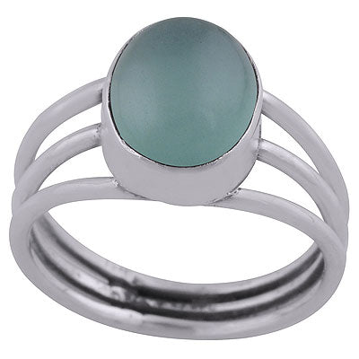Gorgeous Three Shank Around Aqua Chalcedony Oval Shape 925 Sterling Solid Silver Ring - R3403133-12