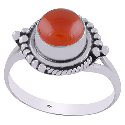 Stunning Twisted Wire & Rawa Work Around Carnelian Round Shape 925 Sterling Solid Silver Ring - R3403135-7