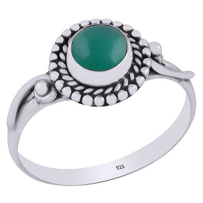 Beautiful Handcrafted Rawa, Wire Work Around Green Onyx Round Shape 925 Sterling Solid Silver Ring - R3403140-6