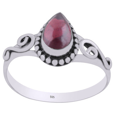 Stunning Wire Coil,Rawa Work Around Garnet Pear Shape 925 Sterling Solid Silver Ring - R3403142-2
