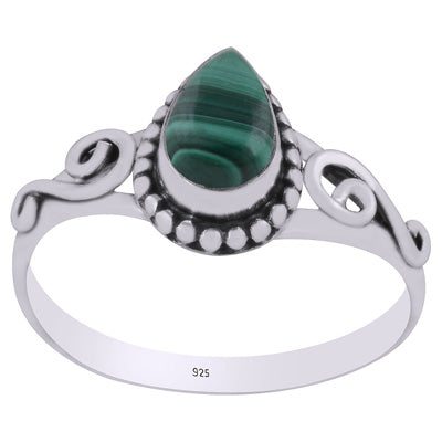 Stunning Wire Coil,Rawa Work Around Malachite Pear Shape 925 Sterling Solid Silver Ring - R3403142-8