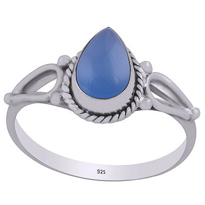Alluring Rawa Work , Twisted Wire Work Around Blue Chalcedony Pear Shape 925 Sterling Solid Silver Rings - R3403144-29