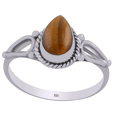 Alluring Rawa Work , Twisted Wire Work Around Tiger's Eye Pear Shape 925 Sterling Solid Silver Rings - R3403144-31