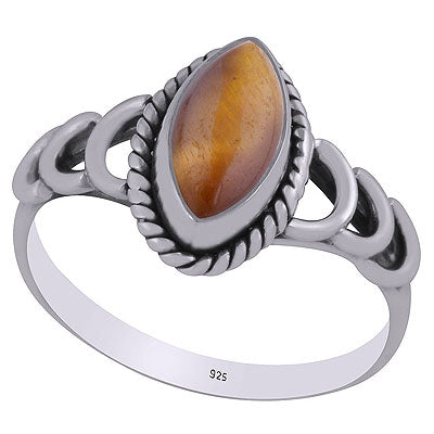 Gorgeous Pattern Twisted Wire Work Around Tiger's Eye Marquise Shape 925 Sterling Solid Silver Ring - R3403145-8